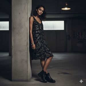 All Saints Black Gold Silk Sequin Sleeveless Tank Party Cocktail Dress Womens 6